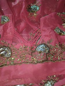 Embroidered Rust Saree