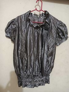 Shiny Grey Puff Sleeve top