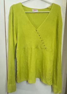 Y2K Lime Green Ribbed V-Neck Top