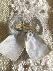 Sparkly Silver Bow Hair Clip