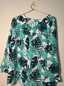 Tropical Leaf Print Tunic Top
