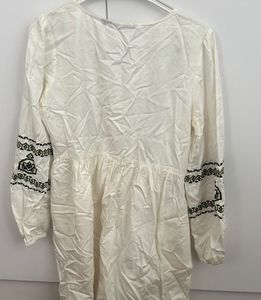 Boho White Embroidered Dress - M