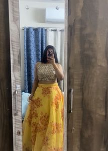 Yellow Floral Lehenga Set with Embellished Top