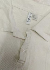 White Ribbed Collared Top