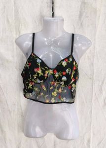 I. Sheer Floral Embroidered Bralette