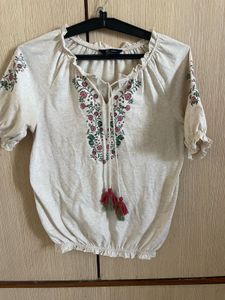 Boho Embroidered Tassel Top