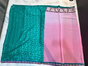 Elegant Pink &amp; Green Saree💚🎀