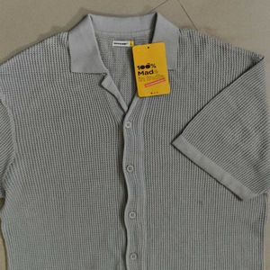 Bewakoof Men's Grey Textured Oversized Shirt
