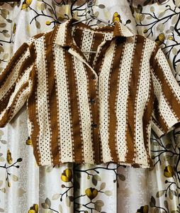 Crochet Striped Cropped Shirt