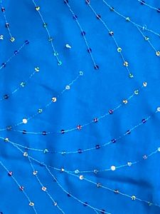 Vibrant Blue Sequined Flower Sari Fabric
