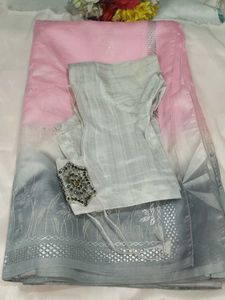 Elegant Pink &amp; Grey Ombre Saree with blouse