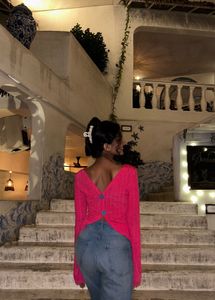 Trendy Pink Off-Shoulder Top with Button Detail