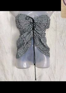 Gingham Strapless Ruched Top