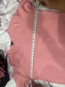Pink Ribbed V-Neck Sweater
