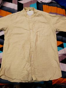 Men's Light Yellow Mandarin Collar Shirt