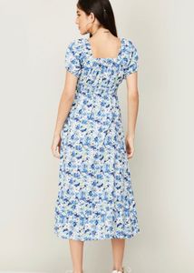 Floral Print Puff Sleeve Midi Dress