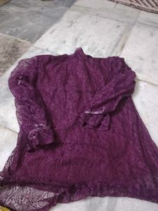 Burgundy Lace Top with Bow Detail