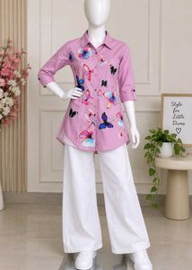 Pink Butterfly Print Button-Up Shirt
