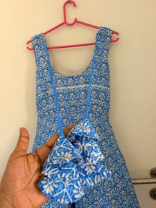 Blue Floral Print anarkali stitch
