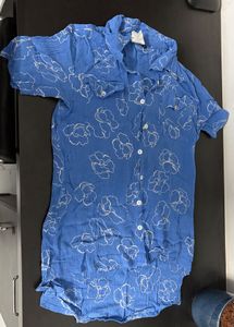 Blue Floral Print Button-Up Shirt