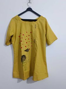 Yellow Kurta with Cute Print