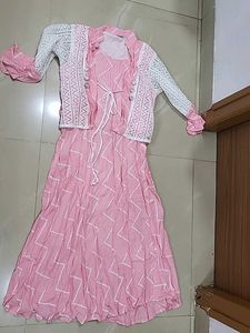 Pink Dress with White Shrug