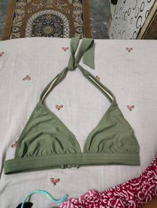 Olive Green Halter Neck Bikini Top
