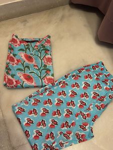 Sangria Blue Floral Print Kurta Set