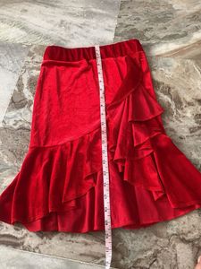 Red Velvet Ruffled Ethnic Skirt