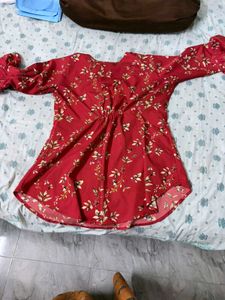 Red Floral Print Kurta