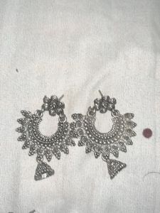 Ethnic Oxidized Silver Jhumka Earrings Set