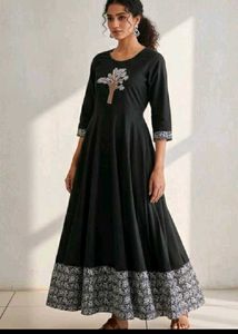 Elegant Black Kurta with Tree Embroidery