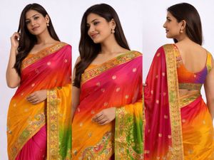 Vibrant Ombre Saree with Embroidery
