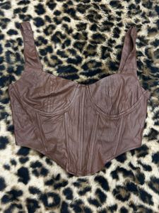Pretty Little Thing Brown Faux Leather Corset Top