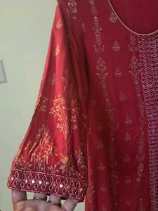 Red Embellished Kurta