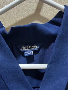 women's navy blue long-sleeve wrap-style blouse/to
