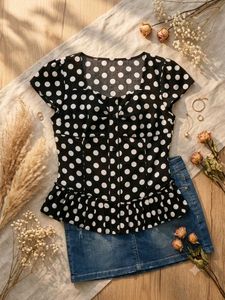 Cute Polka Dot Peplum Top