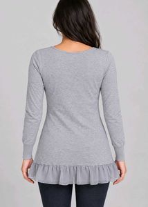 Grey Ruffle Hem Long Sleeve Top