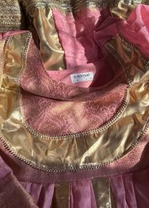 Elegant Pink &amp; Gold Anarkali Gown without bottom