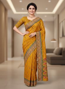 Elegant Yellow Embroidered Saree
