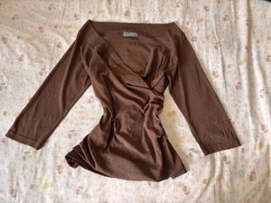 Brown Wrap Long Sleeve Top