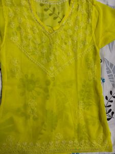 Bright Yellow Embroidered Short Kurti