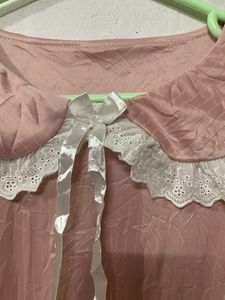 Pink Satin Nightgown with Lace Collar