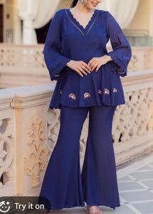 AACHO Blue Embroidered Co-ord Set