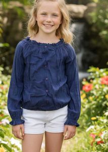9-10 year Girl's Blue Button-Down Top