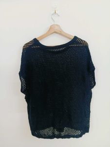 Navy Blue Crochet Knit Top