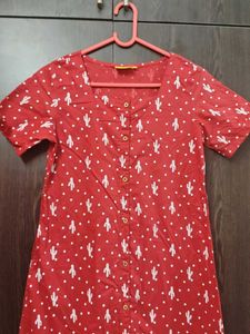 Red Cactus Print Button-Up Dress