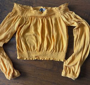 FLASH SALE@200 Yellow Off-Shoulder Smocked Top (sl