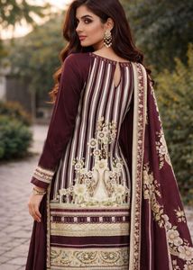 unstiched Elegant Maroon Printed suit Set