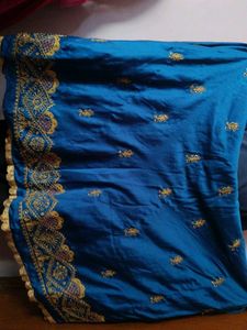 Teal Indian Skirt with Gold Embroidery